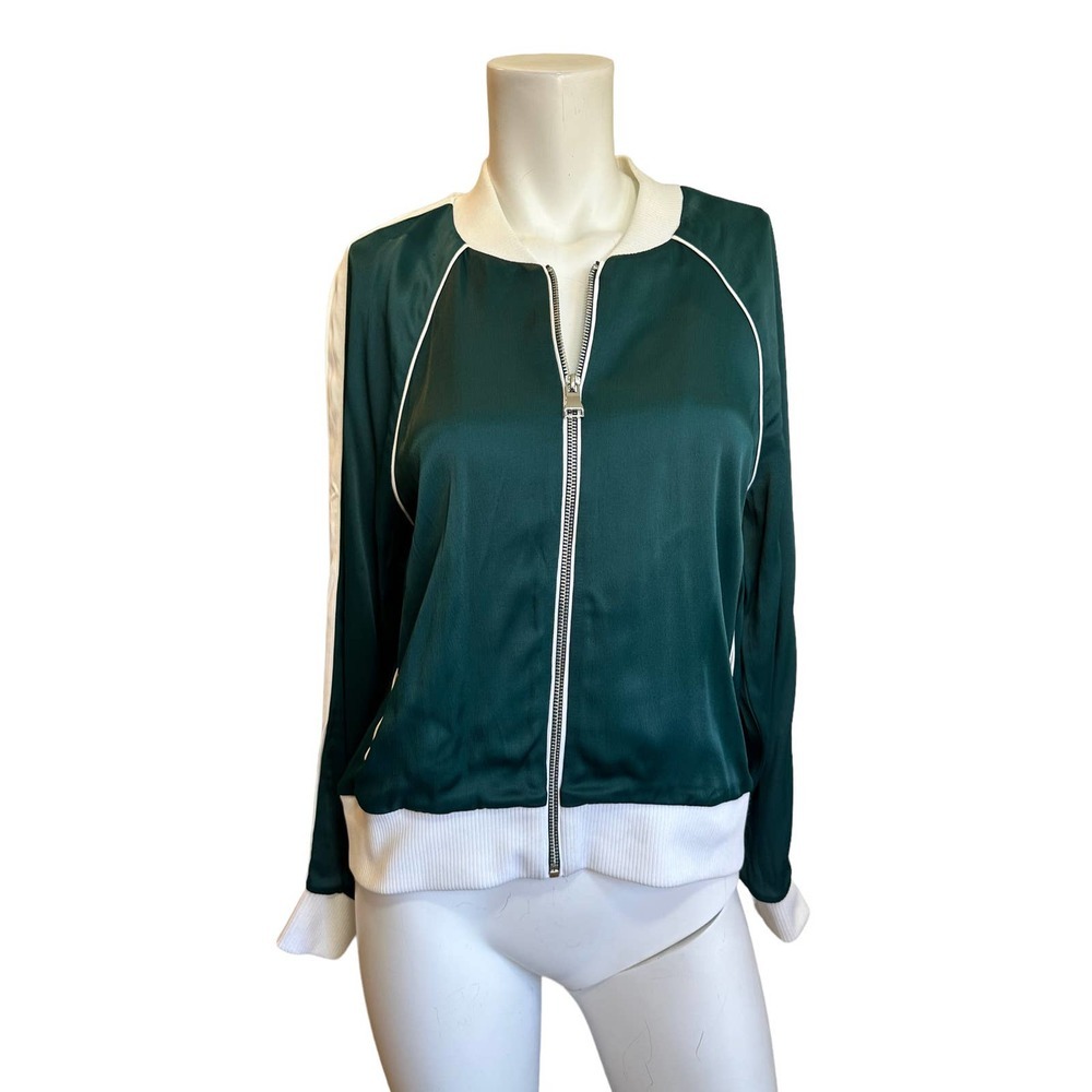 Good American Green White Striped Track Zip Up Jacket sz 2=M